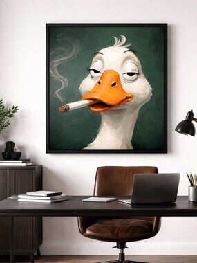Smoked Duck Goose Smug Smoking Funny Animal Wall Art Moody Masculine Print 8x10"